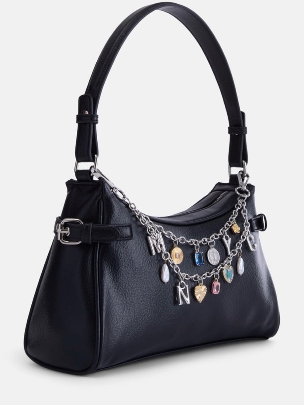 Black Shoulder Bag with Removable Keychain Bag Charm